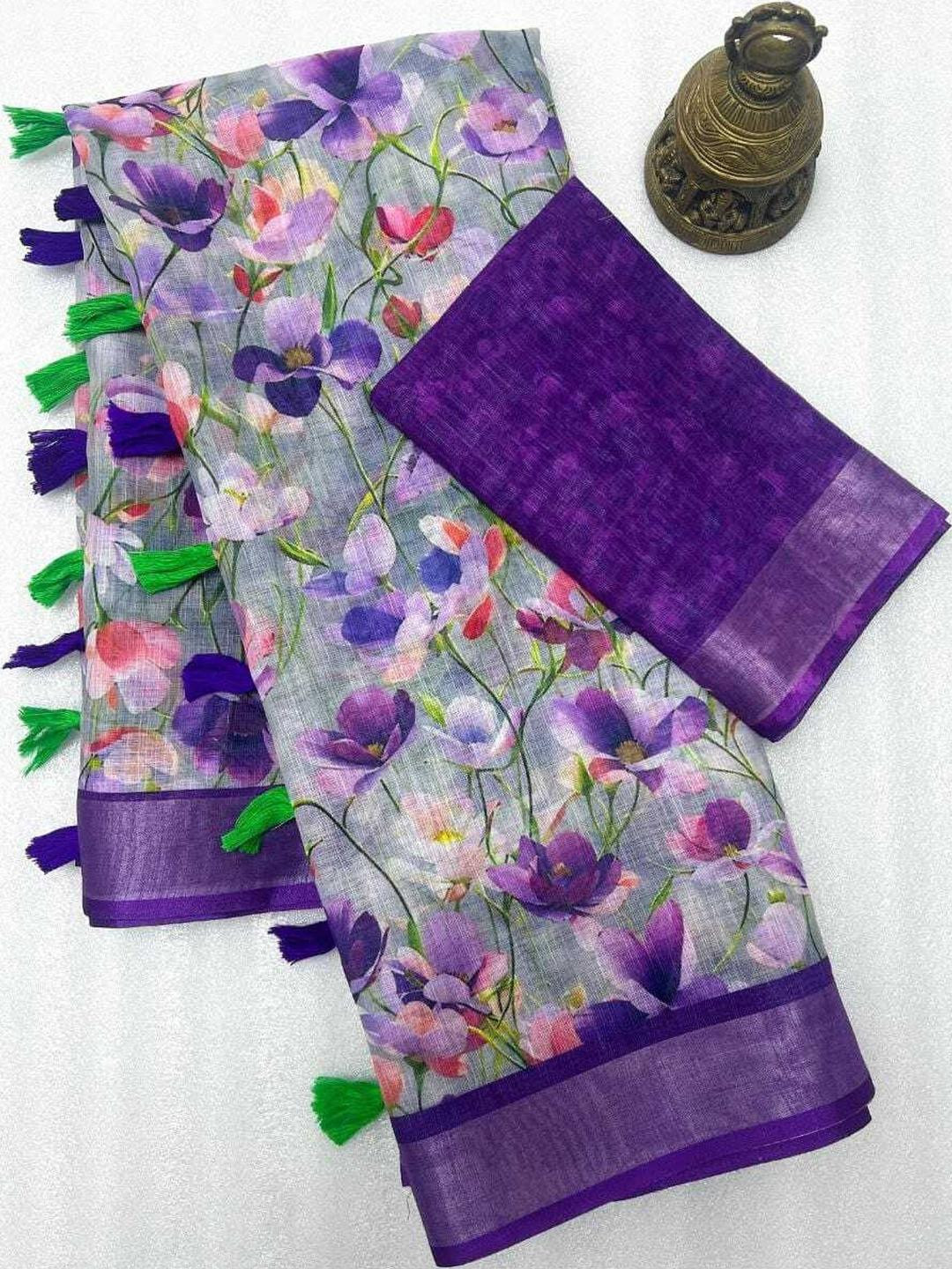 Woven, Embellished Bollywood Organza, Cotton Linen Saree