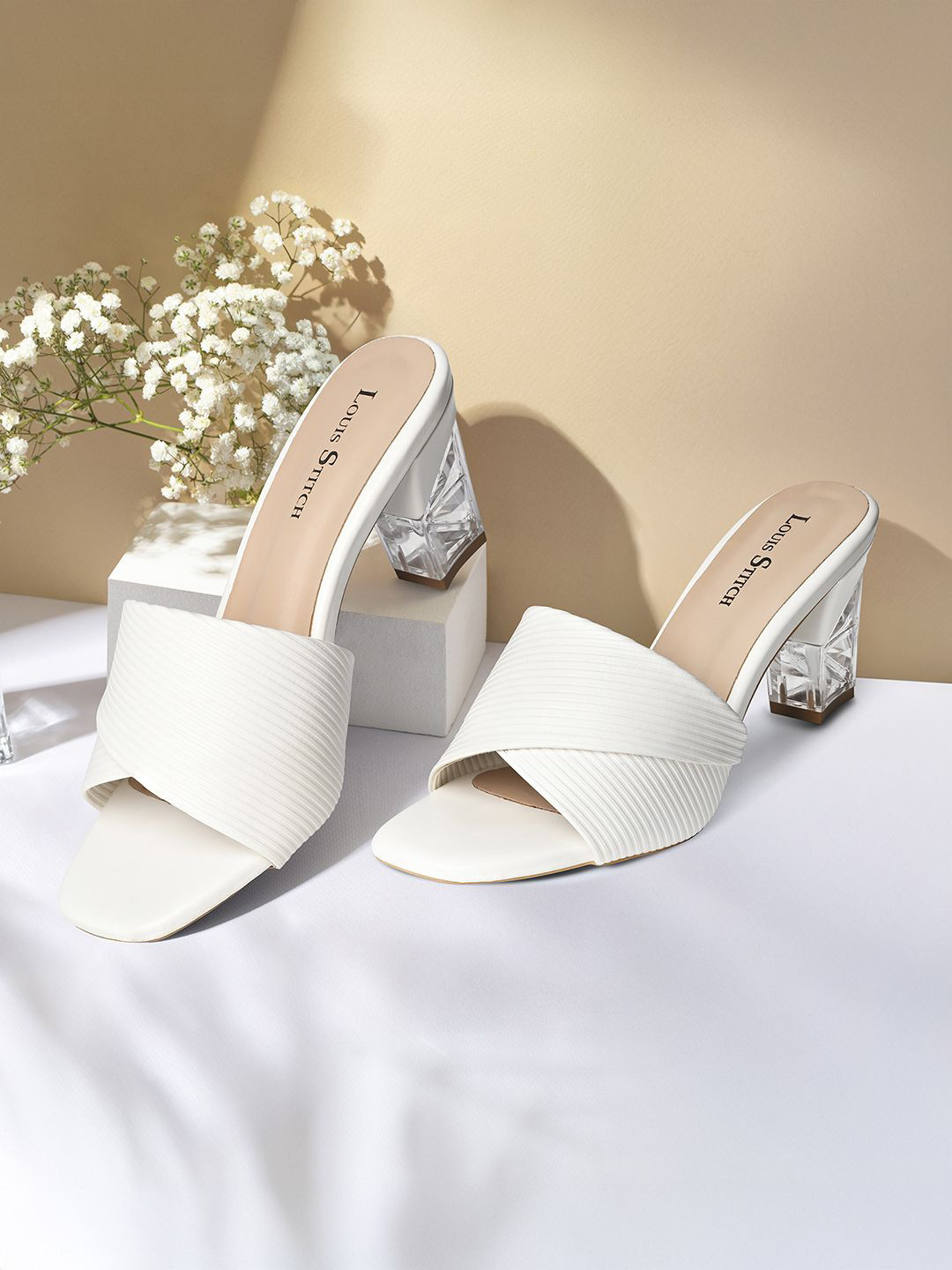 LOUIS STITCH Women Cross Strap Square Toe Heels