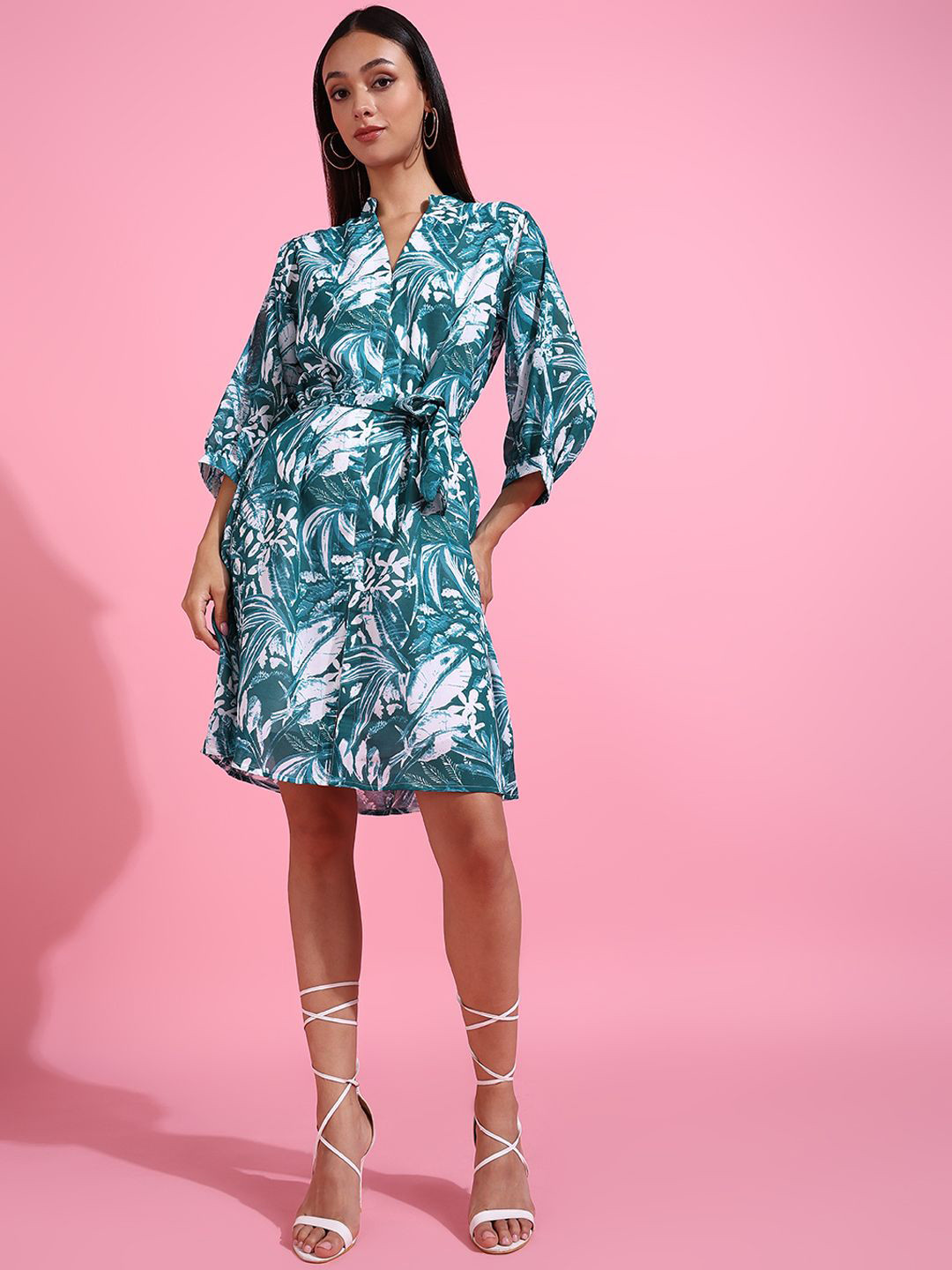 Lady Stark Women Floral Print Tie-Ups Fit and Flare Dress