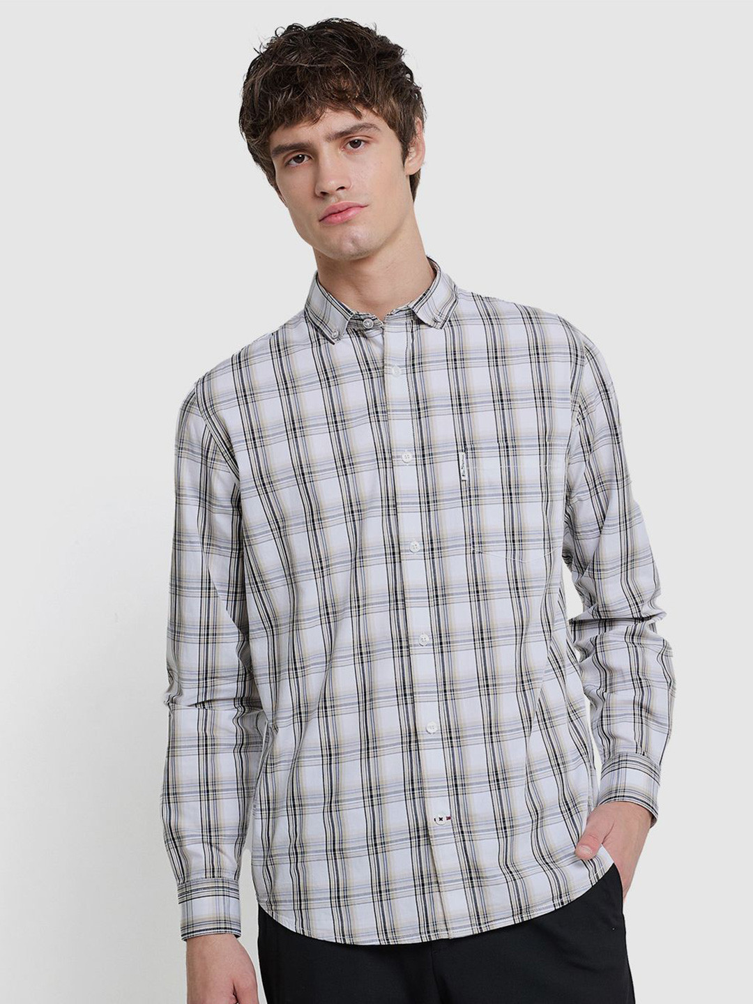 BEN SHERMAN Men Classic Fit Tartan Checked Button-Down Collar Cotton Casual Shirt
