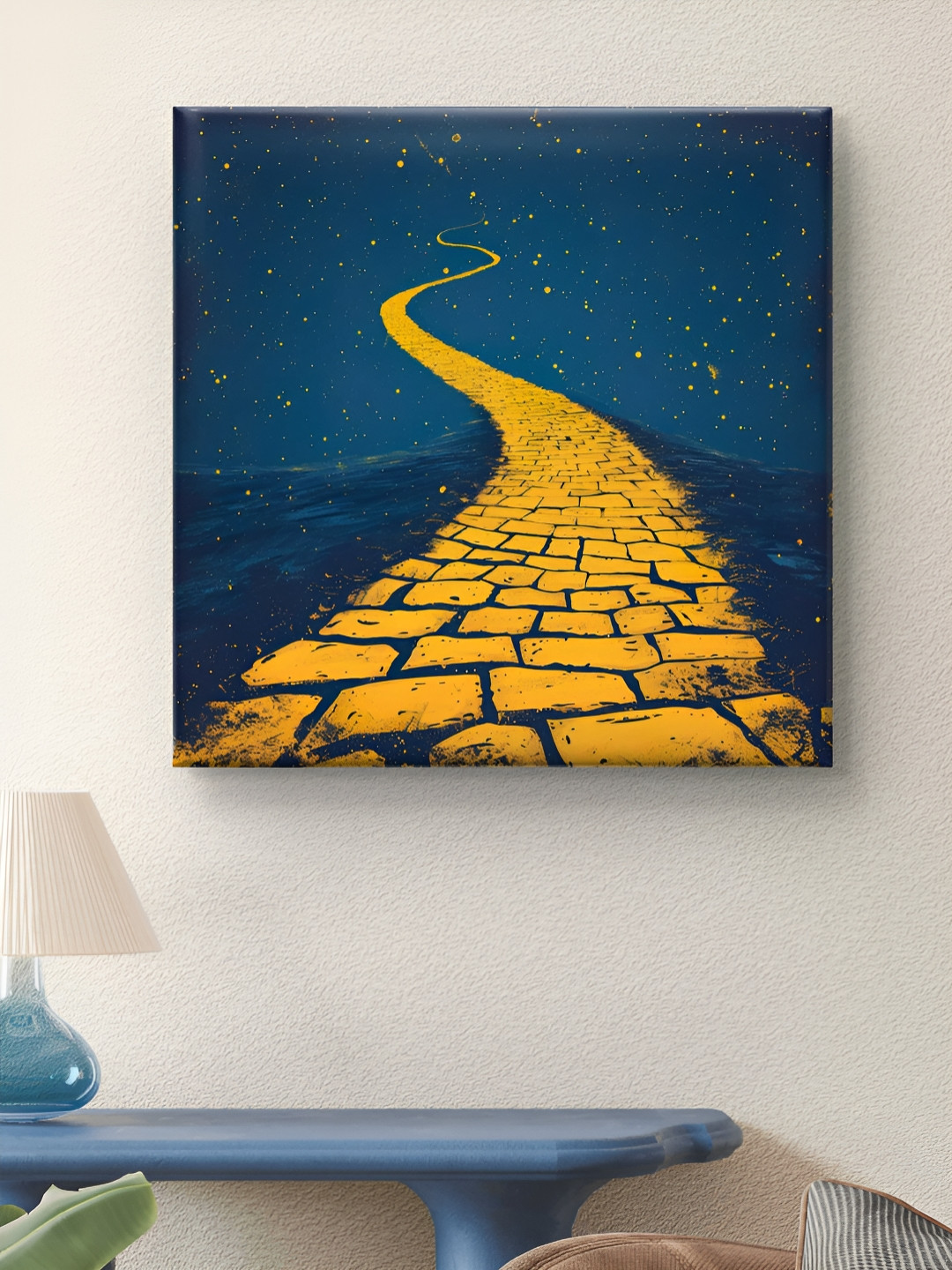 SAF Navy Blue & Gold Toned Pathway Printed Canvas Wall Art