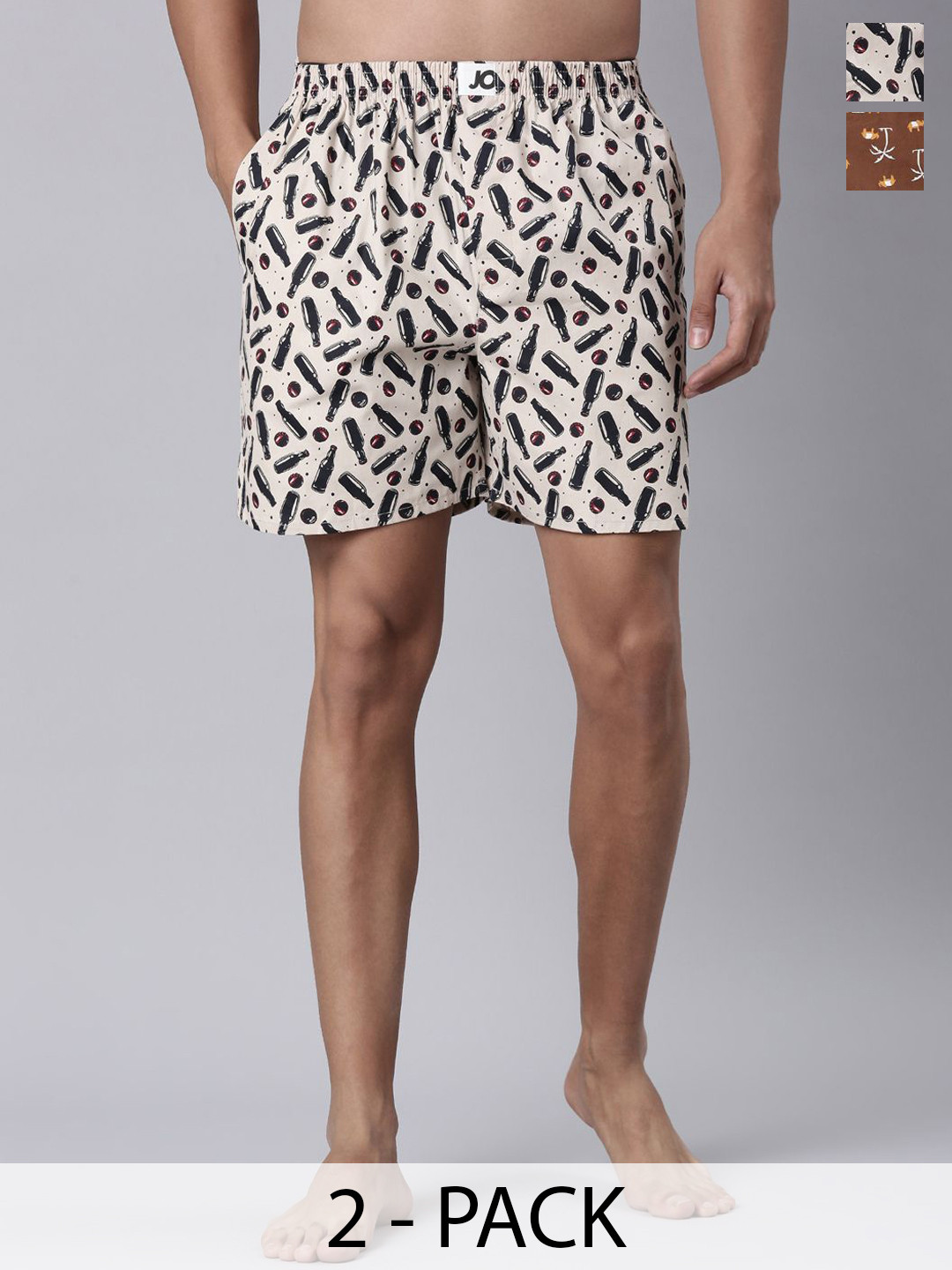 Joven Pack Of 2 Printed Pure Cotton Side Pocket Boxers 25JB2P-BEBB