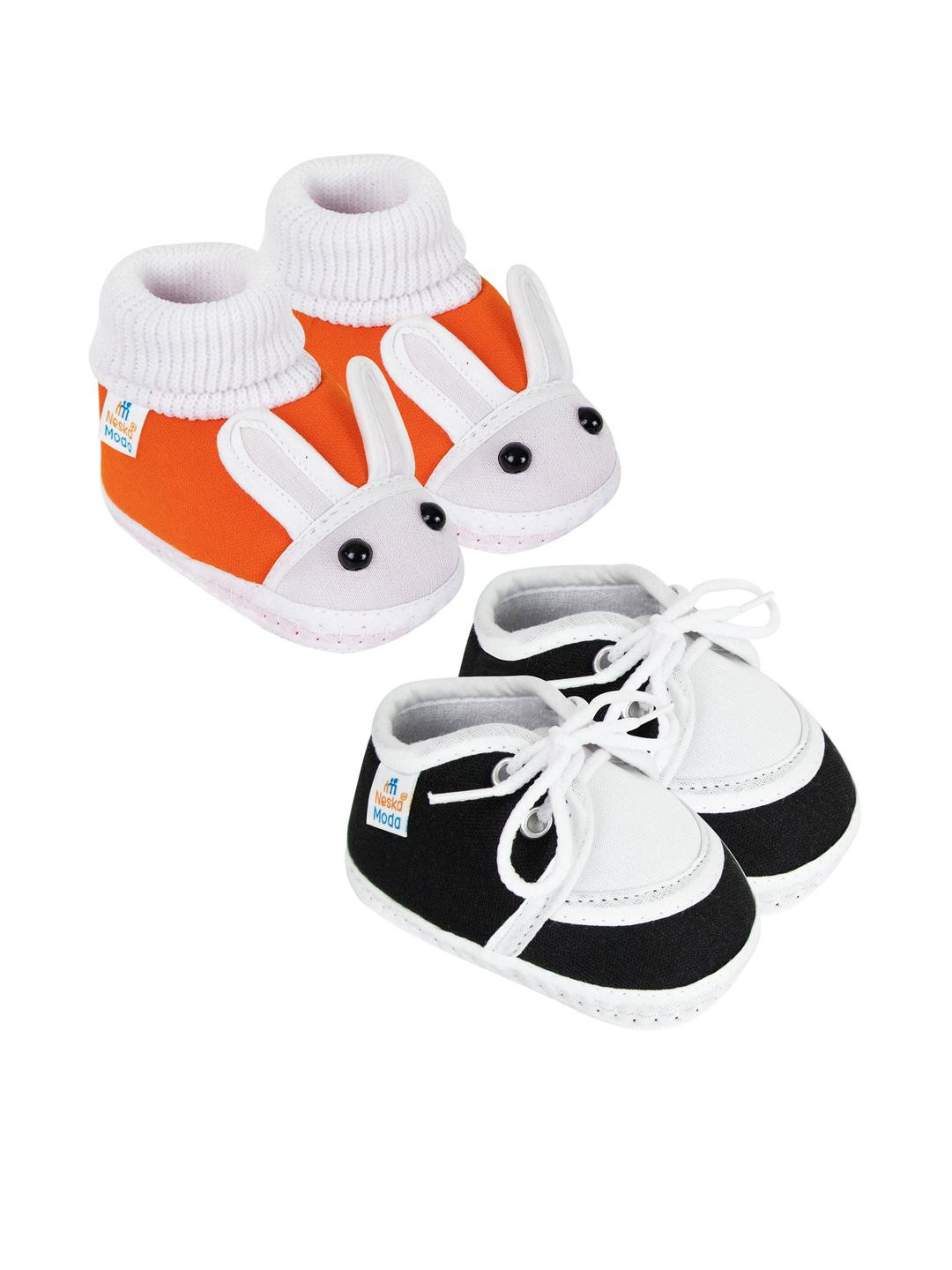 NESKA MODA 12 To 18 Month Non Slip Baby Boys & Baby Girl 2 Pair Combo Cotton Rabbit & Lace Booties