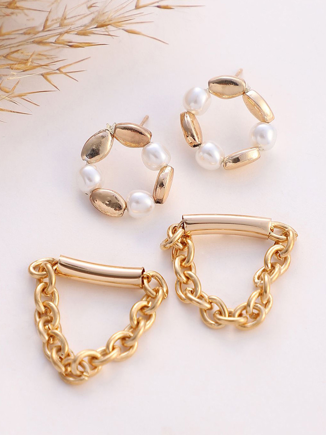 SOHI Set Of 2 Gold-Plated Chain-Loop Contemporary Drop Earrings