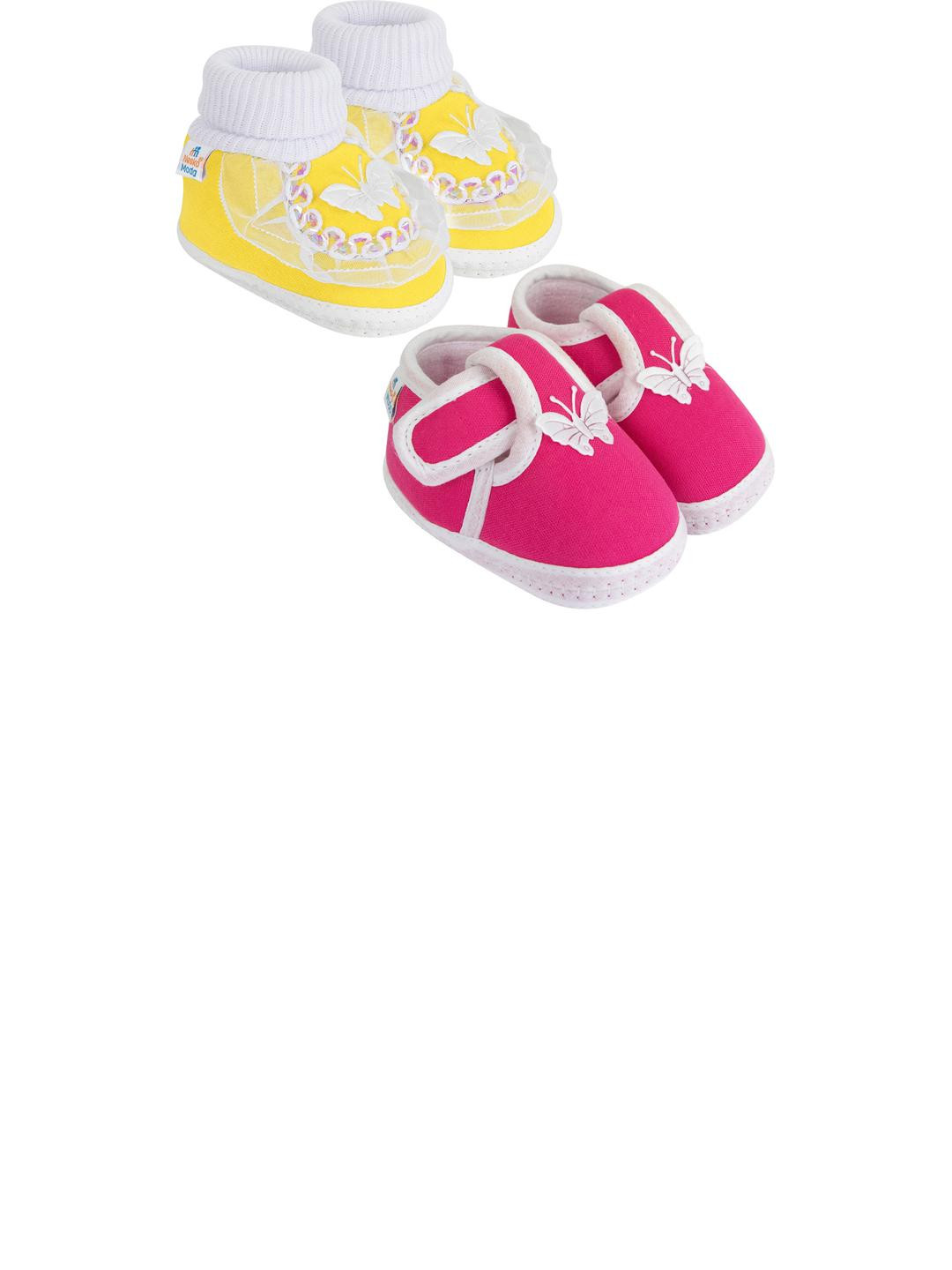 NESKA MODA 3 To 12 Month Cotton Newborn Baby Booty 2 Pair Set Soft Butterfly Walking Shoe Booties