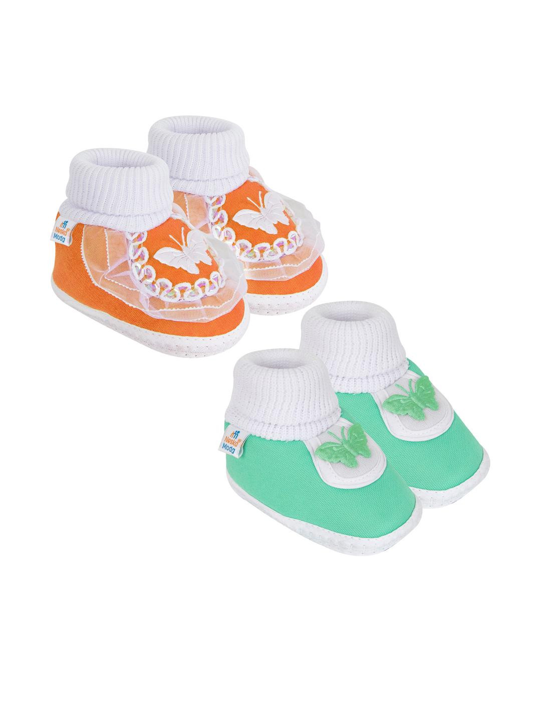 NESKA MODA 3 To 12 Month Cotton Newborn Baby Booty 2 Pair Set Soft Butterfly Walking Shoe Booties