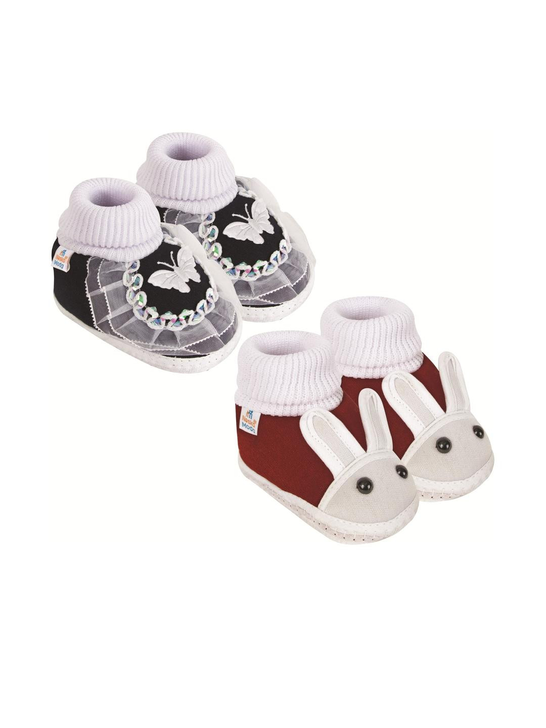 NESKA MODA 0 To 6 Month Newborn Infants 2 Pair Combo Soft Cotton Butterfly Frill Booties