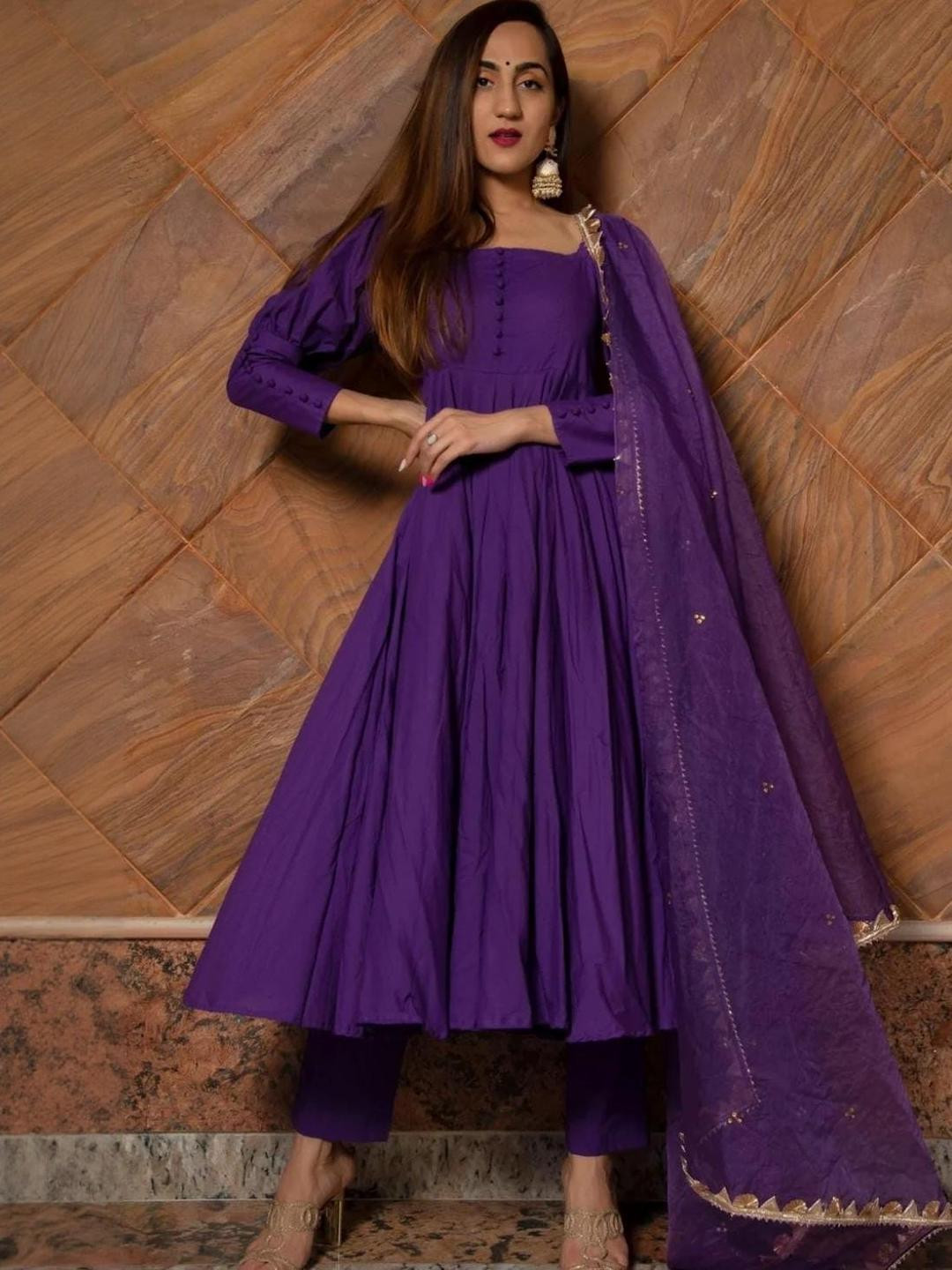 Square Neck Cotton Fabric 3/4 Sleeve Long Women Kurta Set