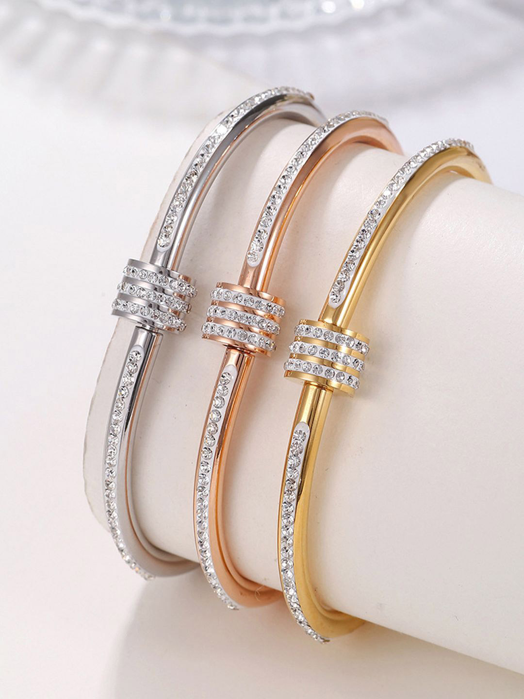 GOLDIWALA Women 3 Cubic Zirconia Gold-Plated Bangle-Style Bracelet