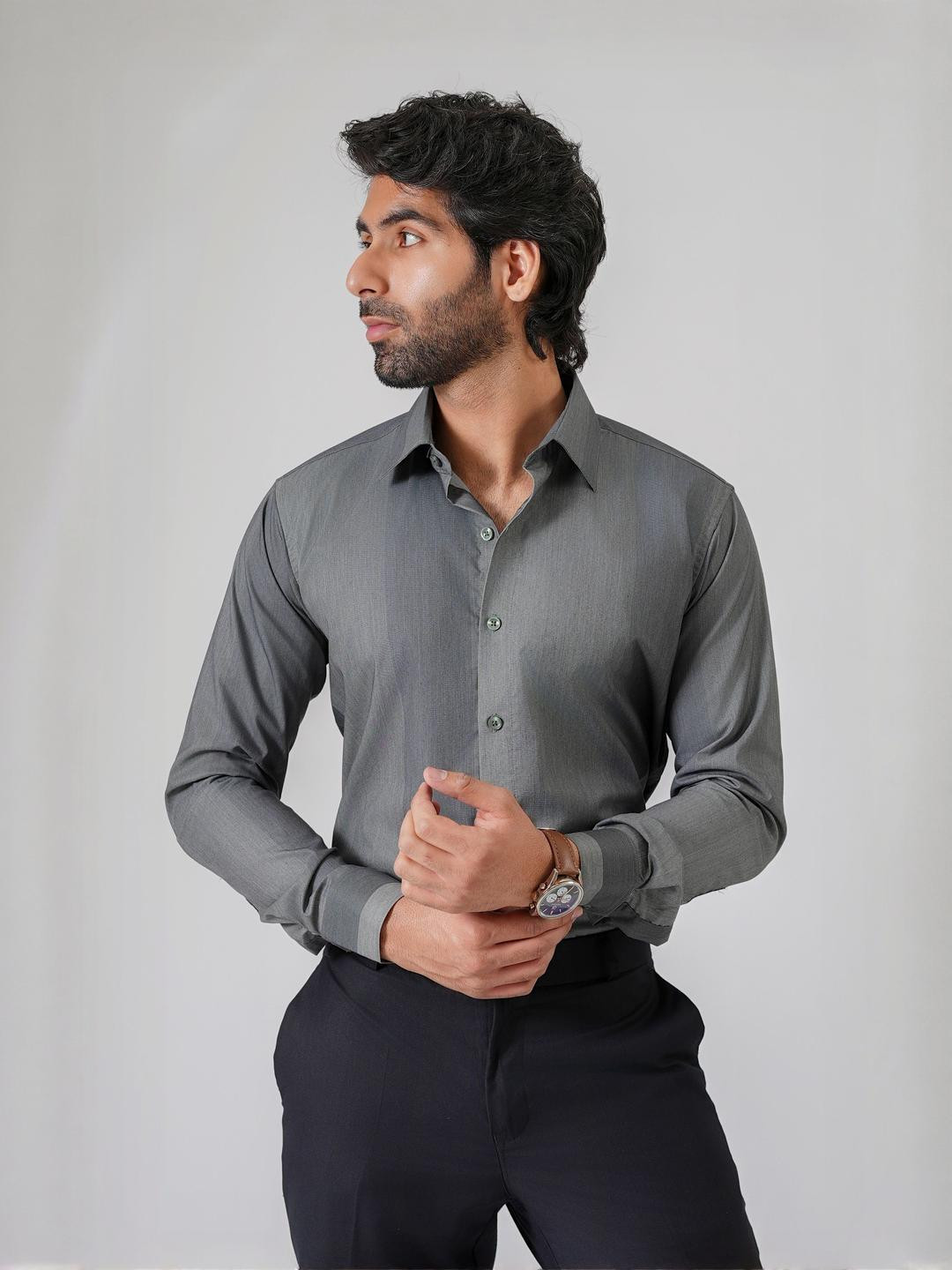 Haute Tissue Platinum Ash Business Casual Printed Shirt