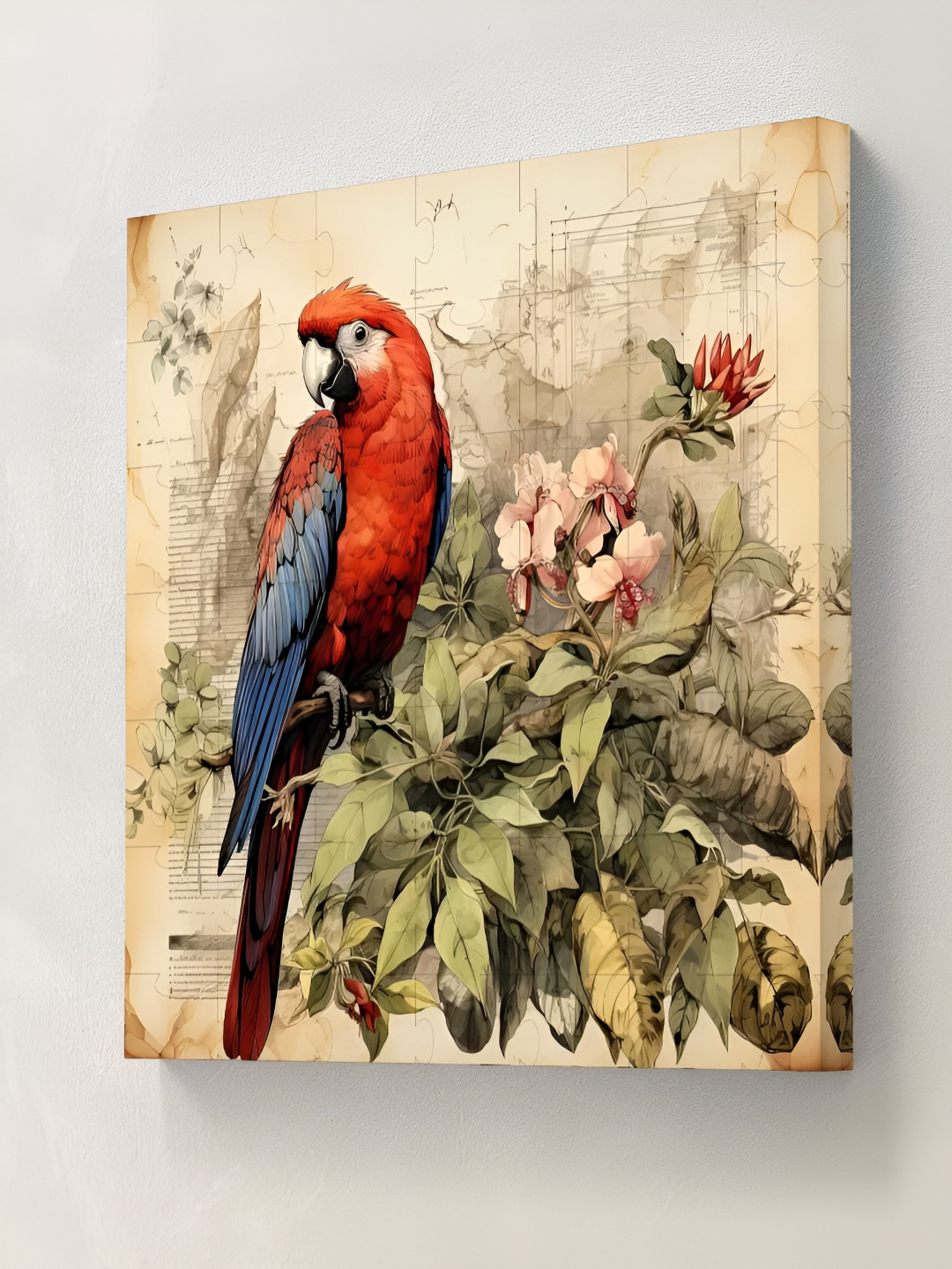 SAF Green & Red Canvas Tropical Parrot Wall Art