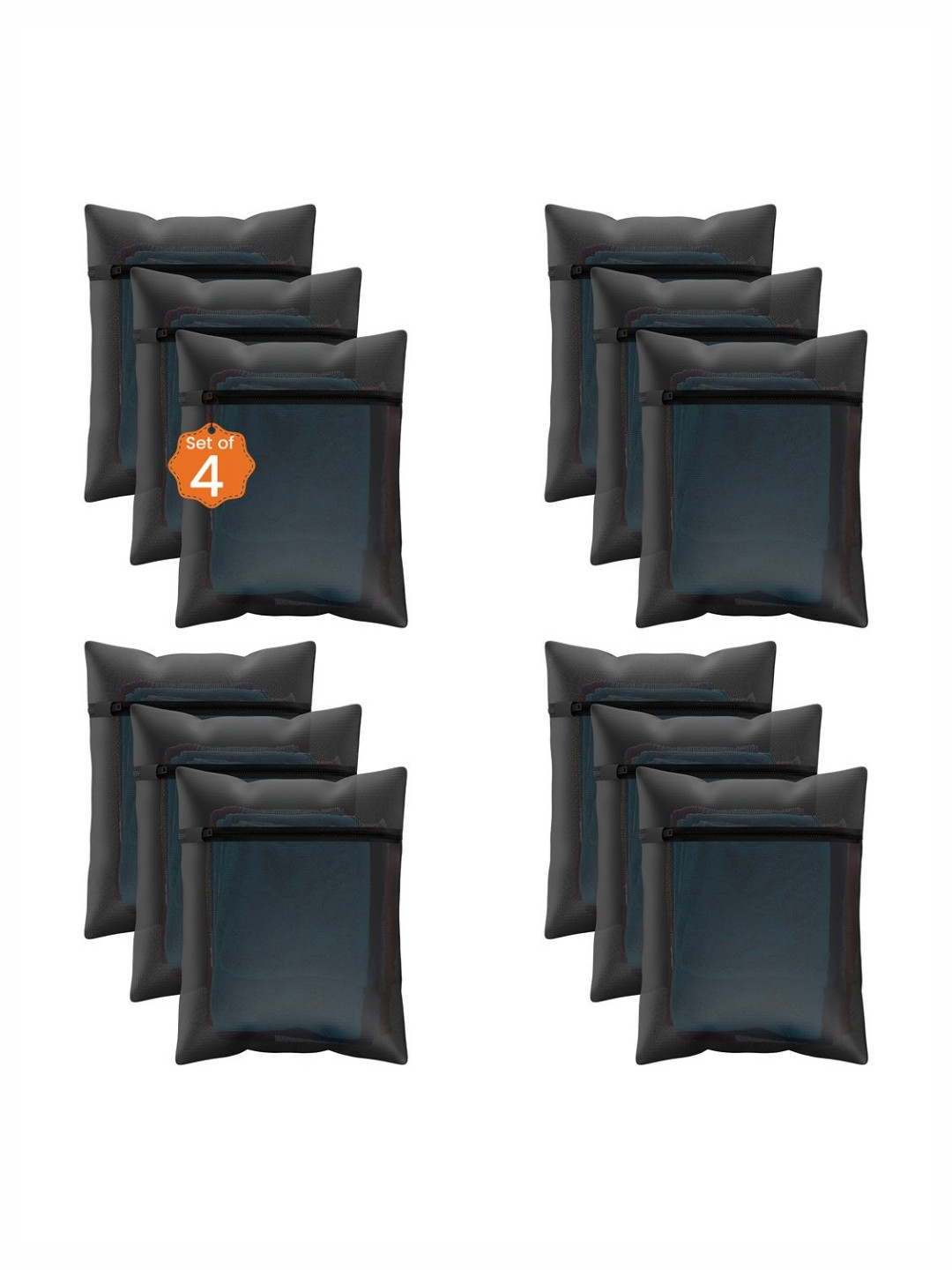 Aura 12Pcs Black Reusable Mesh Laundry Bags With Zipper