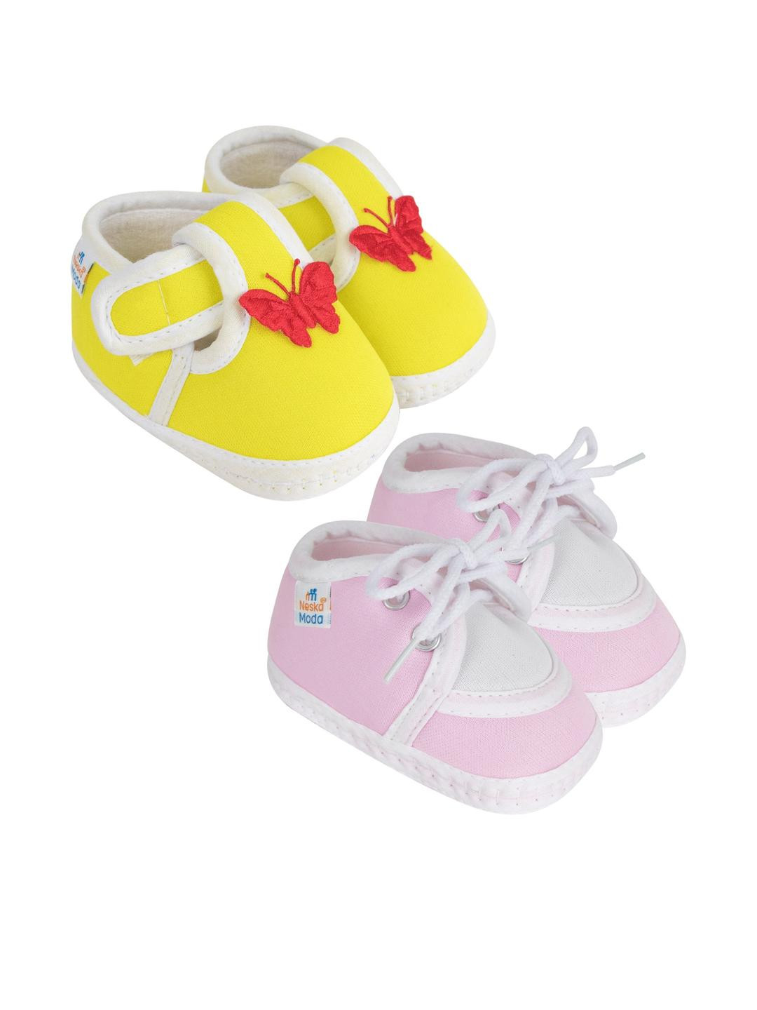 NESKA MODA Newborn 2 Pair Set 3 To 12 Months Unisex Baby Cotton Butterfly Design Soft Lace Booties