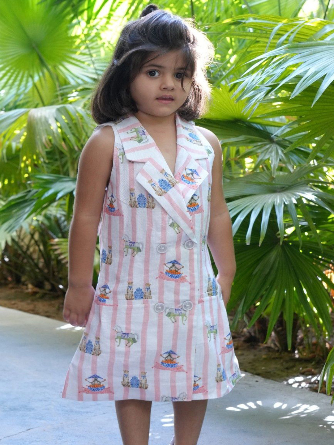 Funny Bones Clothings Kids-Girls Striped Print Blazer Dress