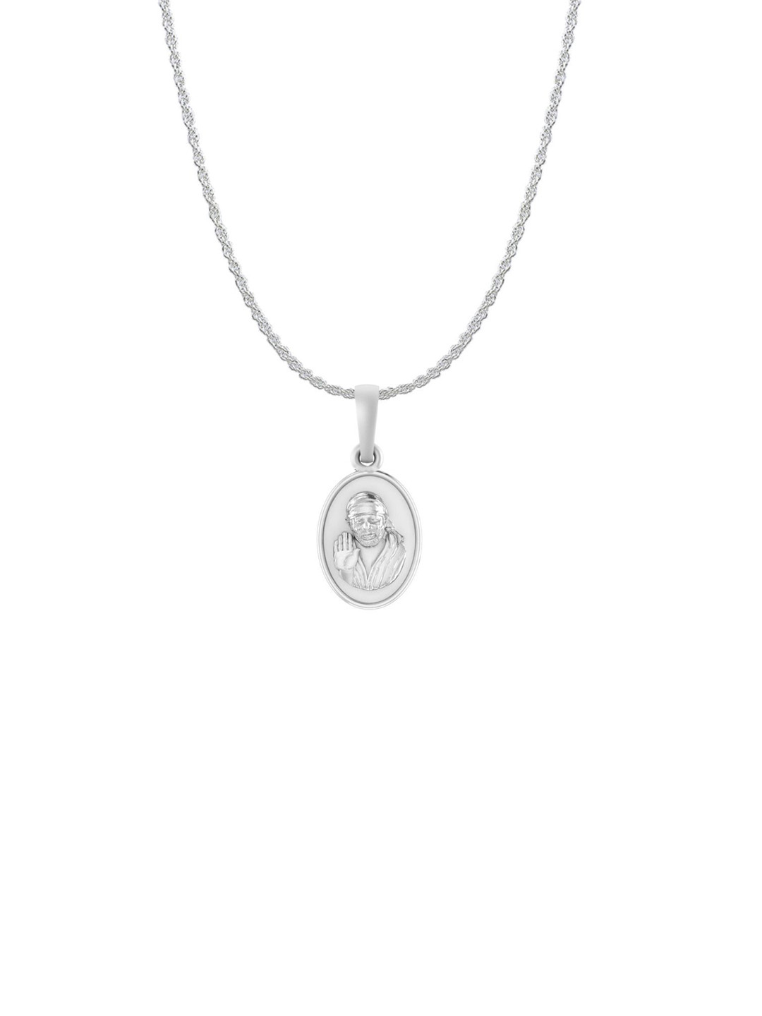 AKSHAT SAPPHIRE 92.5 Sterling Silver Oval Shaped Sai Baba Pendant with Rope Chain