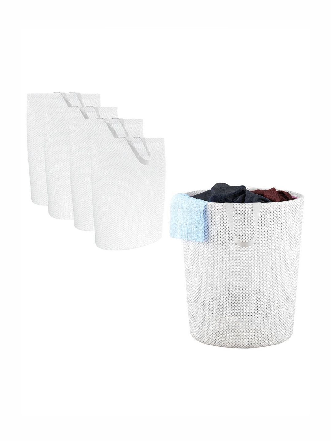 Aura 5Pcs White Foldable & Reusable Mesh Laundry Bags With Handles