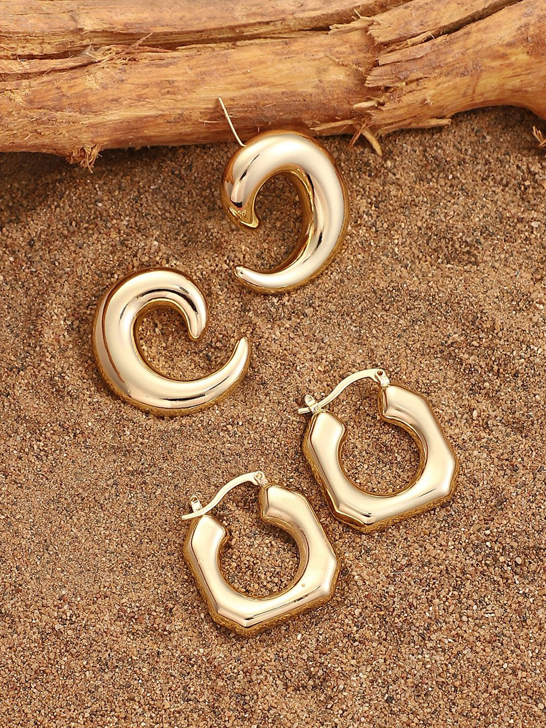 SOHI Simplicity Set Of 2 Gold-Plated Contemporary Drop Earrings