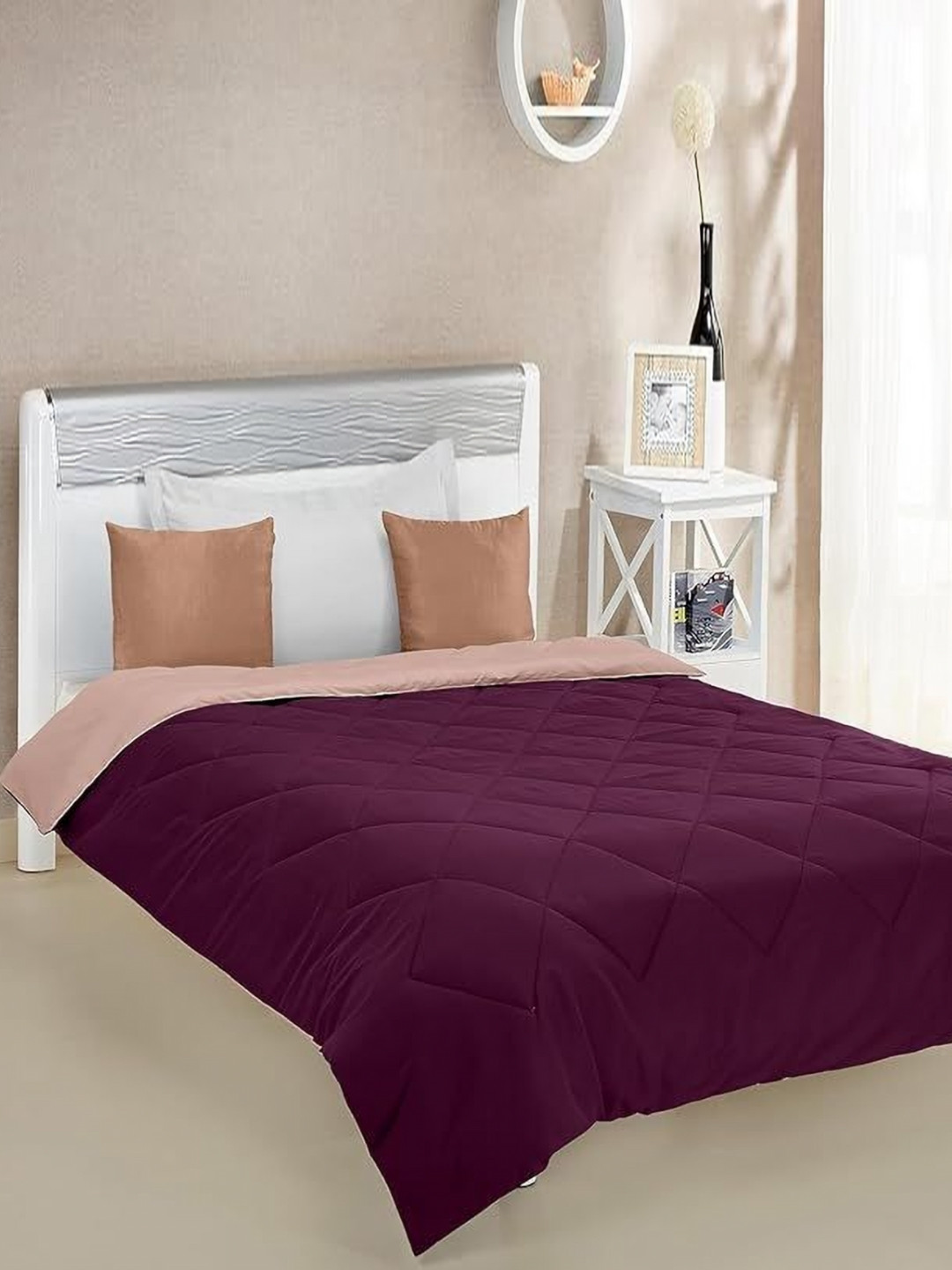 Comfowell Violet & Peach-Coloured Checked Heavy Winter 210 GSM Double Bed Comforter