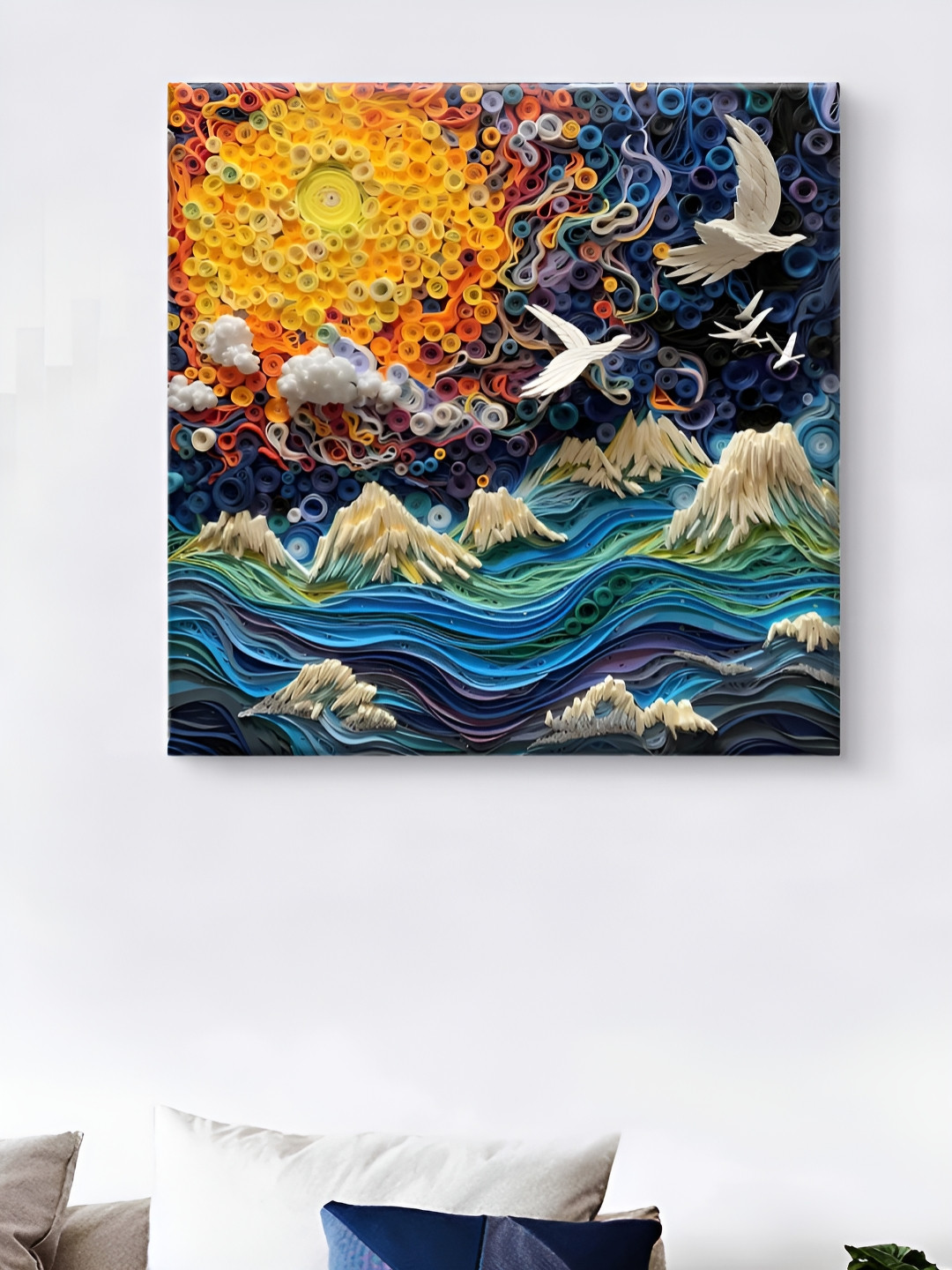 SAF Blue & Green Landscape Printed Canvas Wall Art