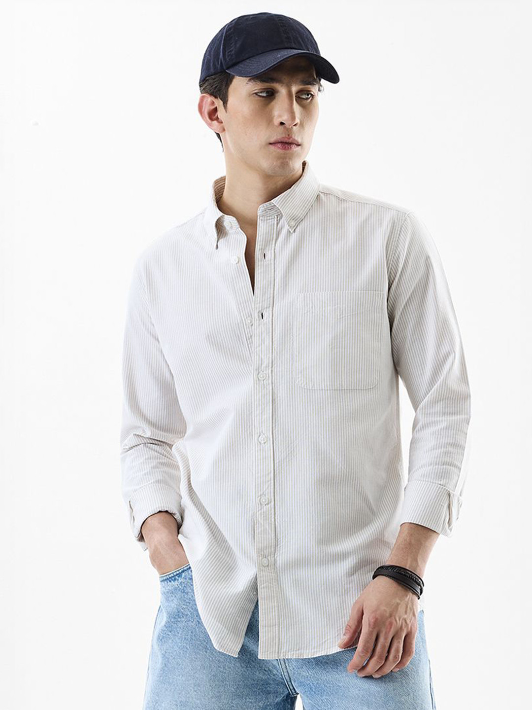 Snitch Men Pinstripes Striped Button-Down Collar Cotton Formal Shirt