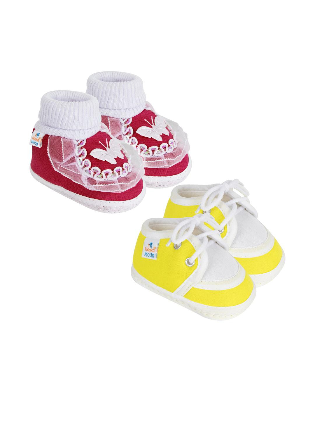 NESKA MODA 0 To 6 Months Baby Pack Of 2 Pair Cotton Butterfly Frill Newborn Soft Infant Booties