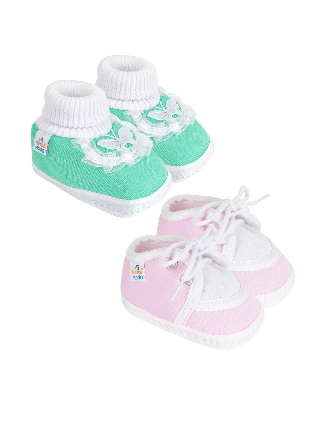 NESKA MODA 3 To 12 Months Infants 2 Pair Combo Soft Cotton Butterfly Frill Booties