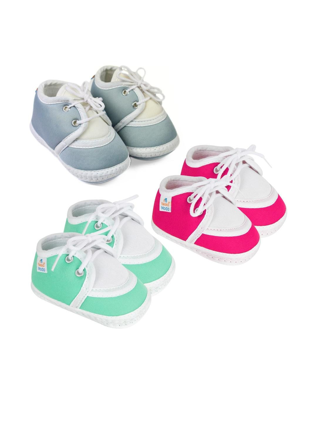NESKA MODA 6 To 12 Month 3 Pair Combo Skin Friendly Soft Cotton Lace Shoes/ Booties