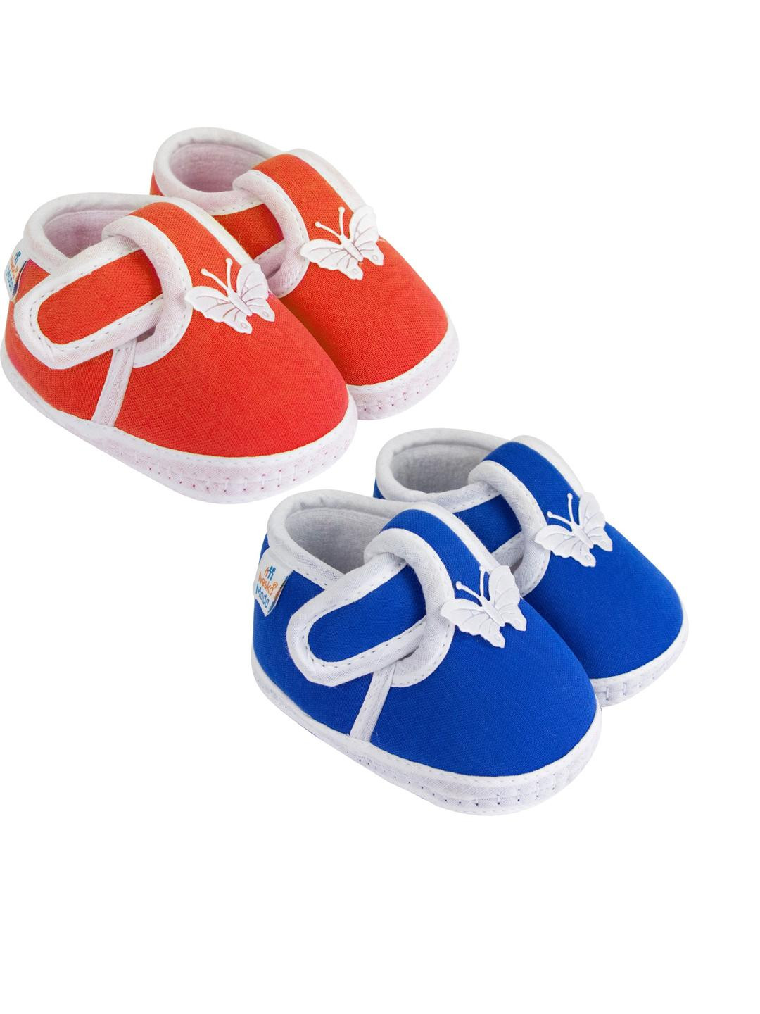 NESKA MODA 0 To 6 Months Newborn Baby Set of 2 Pair Soft Cotton Butterfly Velcro Baby Booties