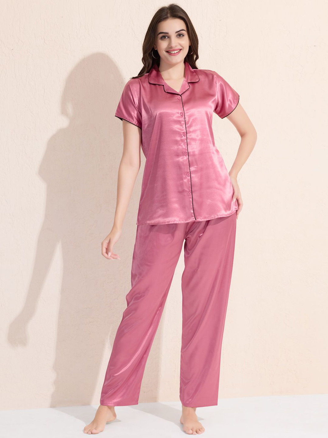 Arela Women Solid Short Sleeves Night suit
