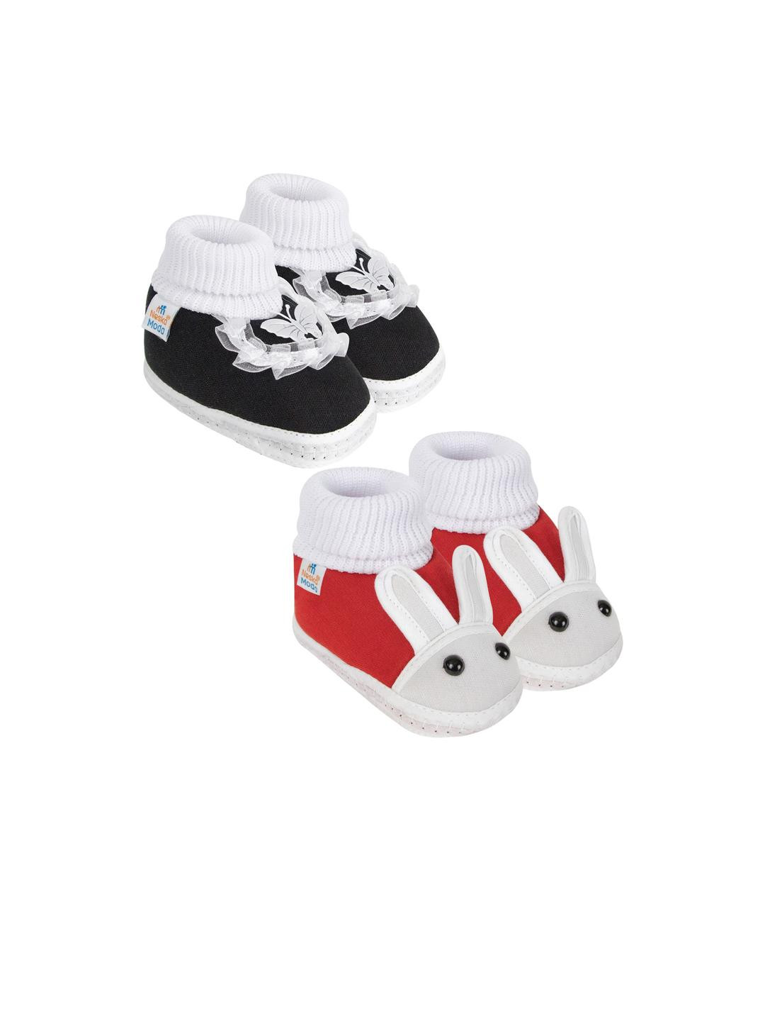 NESKA MODA 0 To 6 Months Newborn Baby 2 Pair Combo Soft Cotton Butterfly Skin-Friendly Baby Booties