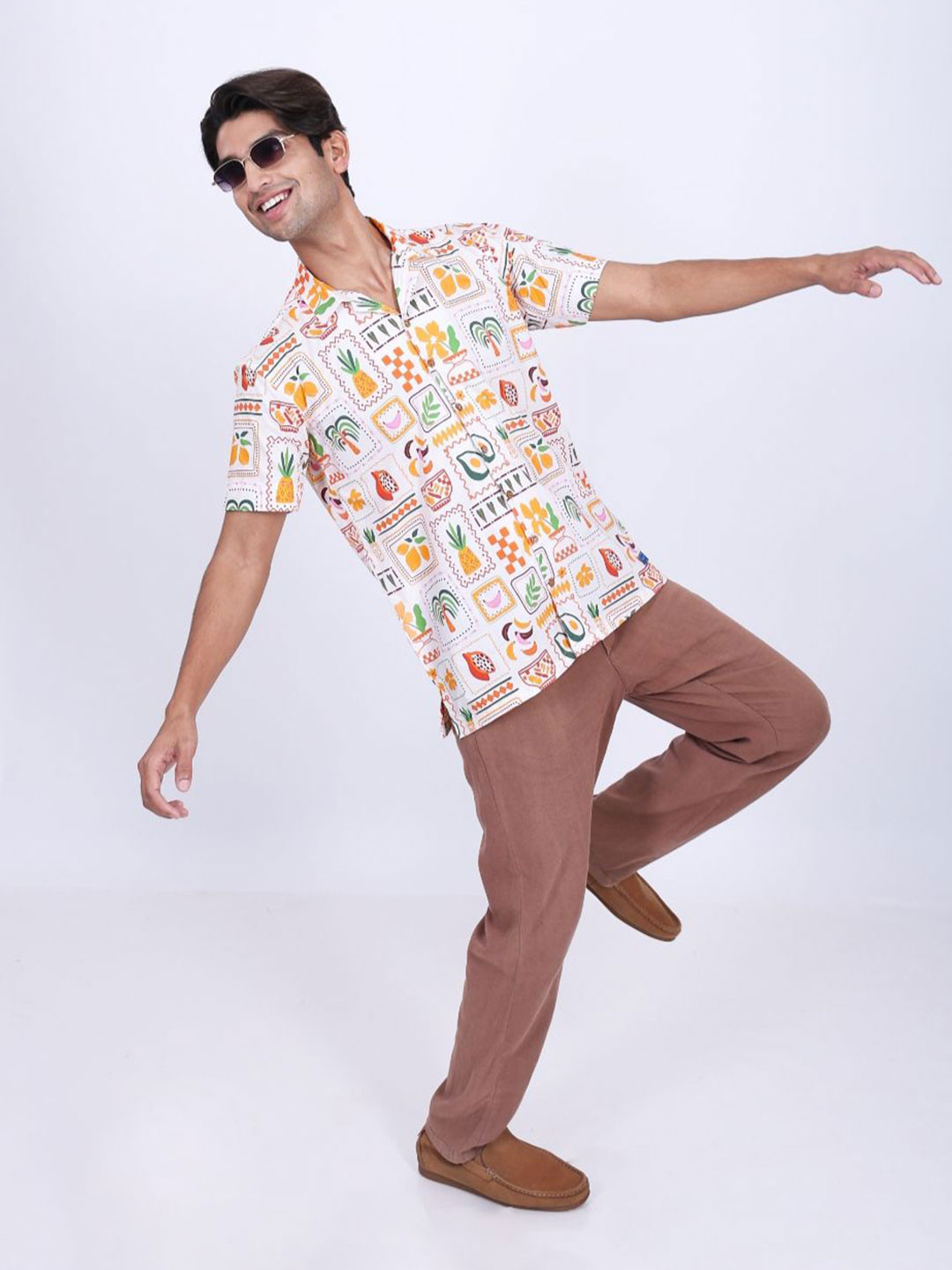 15 BUTTONS Men Comfort Fit Conversational Printed Cuban Collar Cotton Casual Shirt