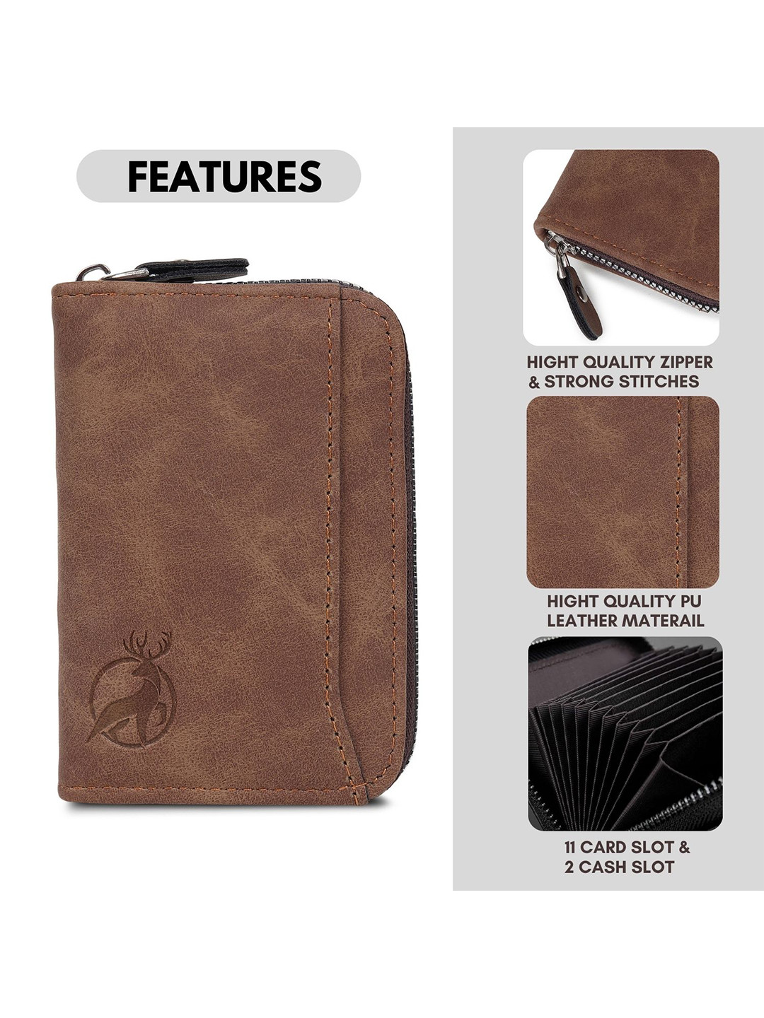 StealODeal Unisex Textured PU Leather Zipper Card Holder