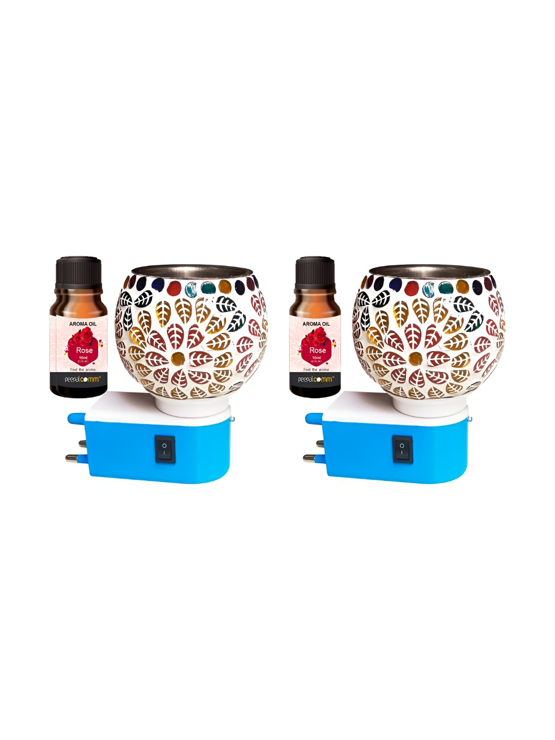 PEEPALCOMM 2-Pcs White & Brown Leaf Pattern Electric Kapoordani With Rose Oil-10 ml-Each