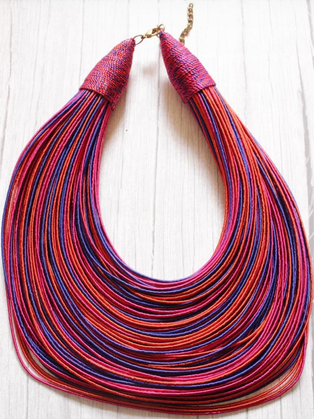 A Local Tribe Silk Threads Multi-Layer Statement African Choker Necklace
