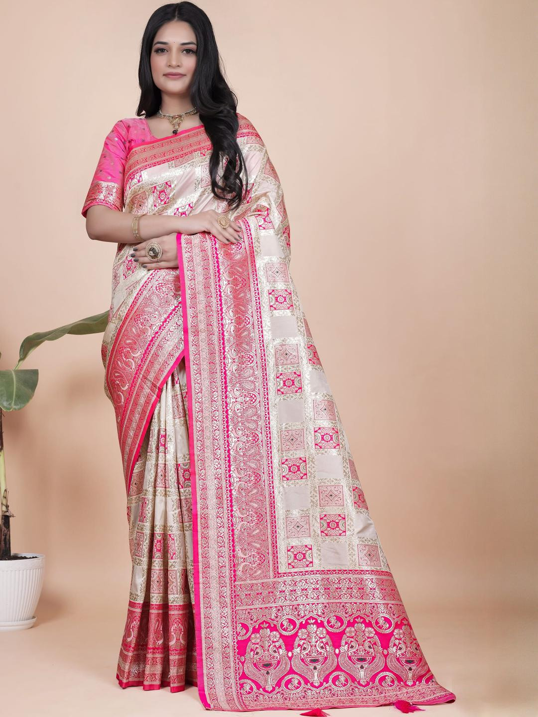 KALINI Cream Art Silk Sarees