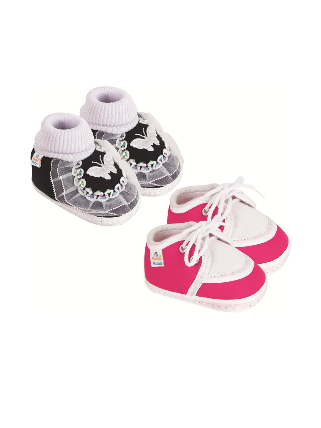 NESKA MODA 3 To 12 Months Infants Set of 2 Pair Cute Soft Cotton Pre-Walker Booties