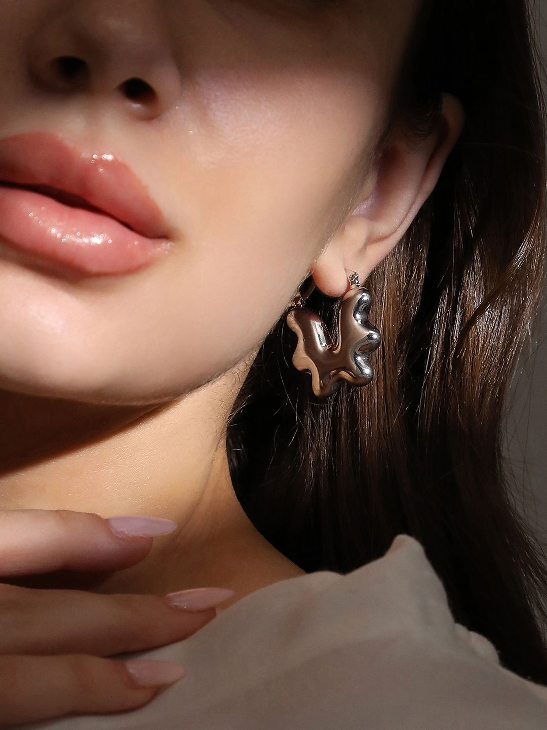 SOHI Set Of 2 Silver-Plated Contemporary Dented-Huggies Hoop Earrings