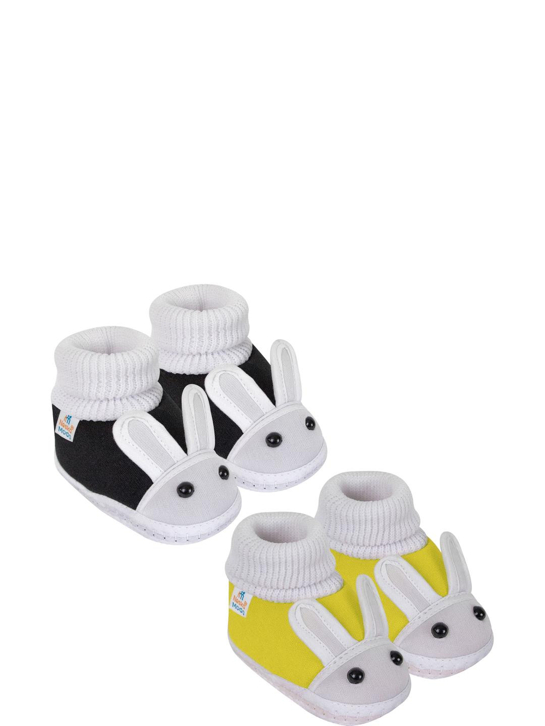 NESKA MODA 0 To 6 Months Newborn Baby 2 Pair Set Soft Skin-Friendly Cotton Rabbit Face Baby Booties