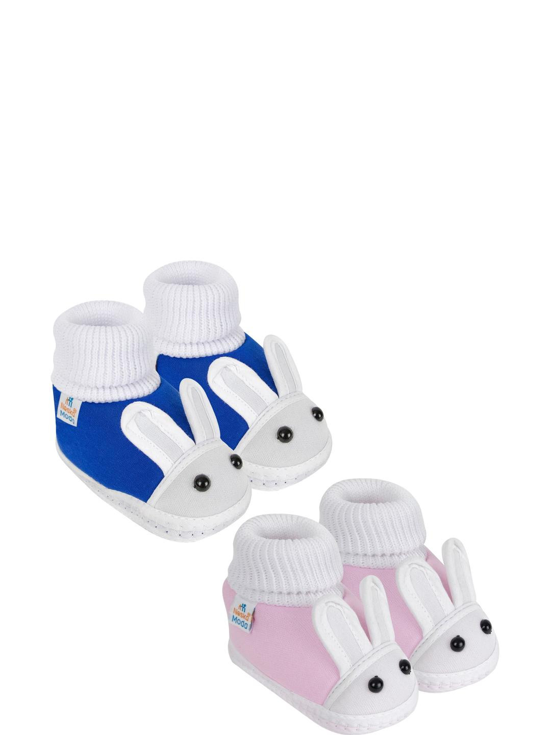 NESKA MODA 0 To 6 Months Set of 2 Pair Rabbit Newborn Soft Skin-Friendly Cotton Baby Booties