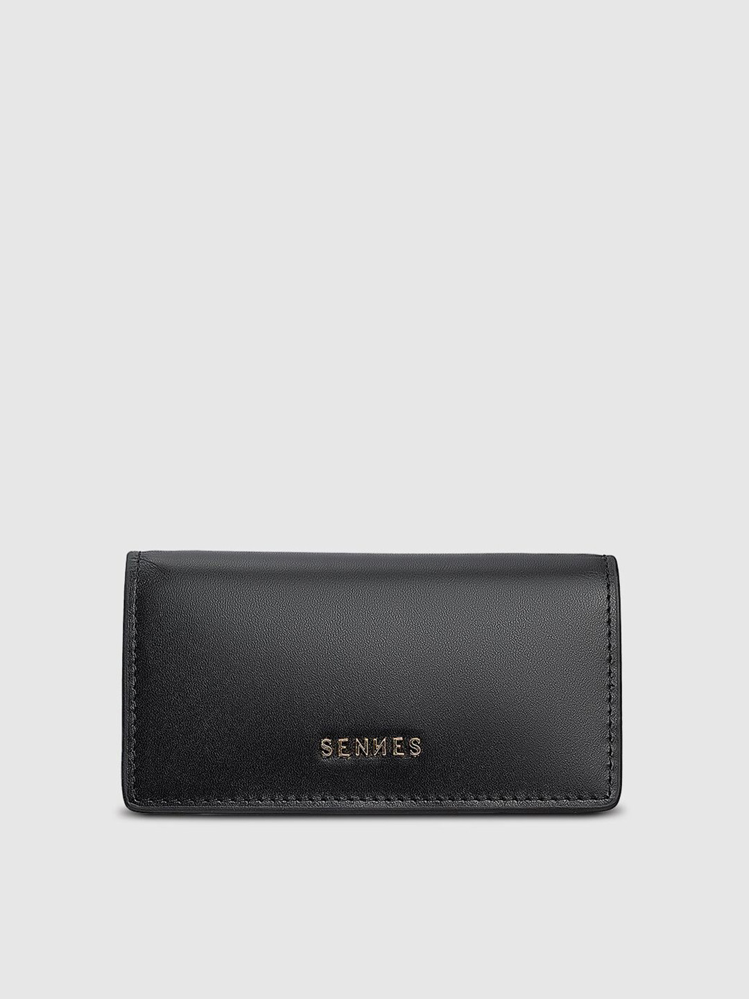 SENNES Women Brand Logo Textured Bow Detail Leather Money Clip