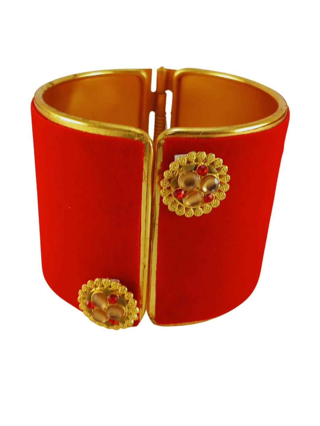 Red Brass Kundan Stud Size Free Bracelet
