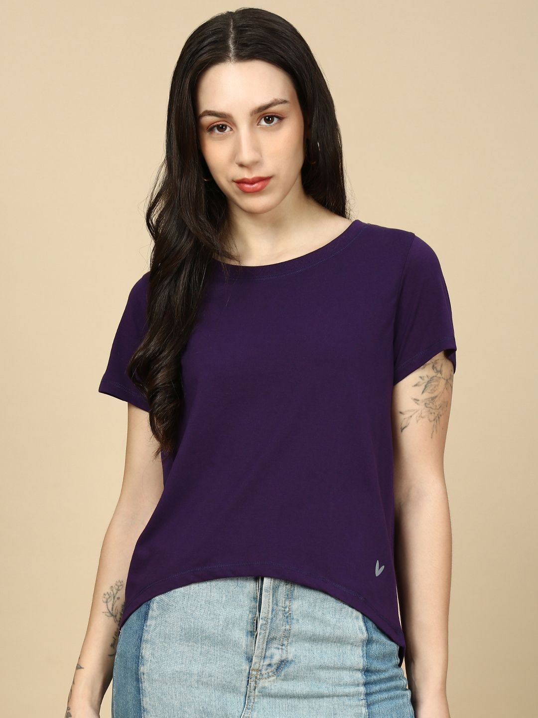 PYNK Women Anti Odour Solid Round Neck Cotton T-shirt