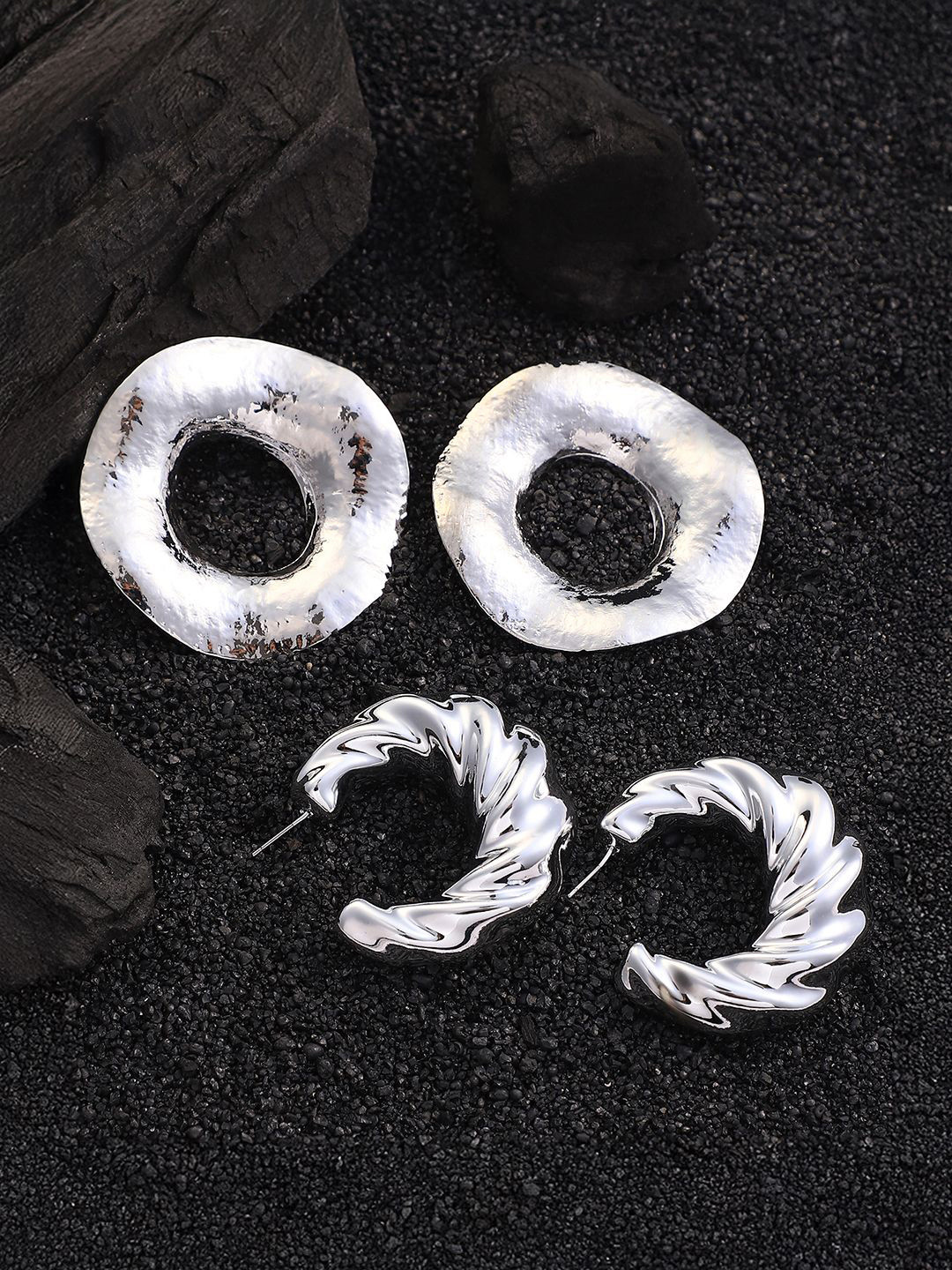 SOHI Set Of 2 Chunky Halo Contemporary Drop Earrings