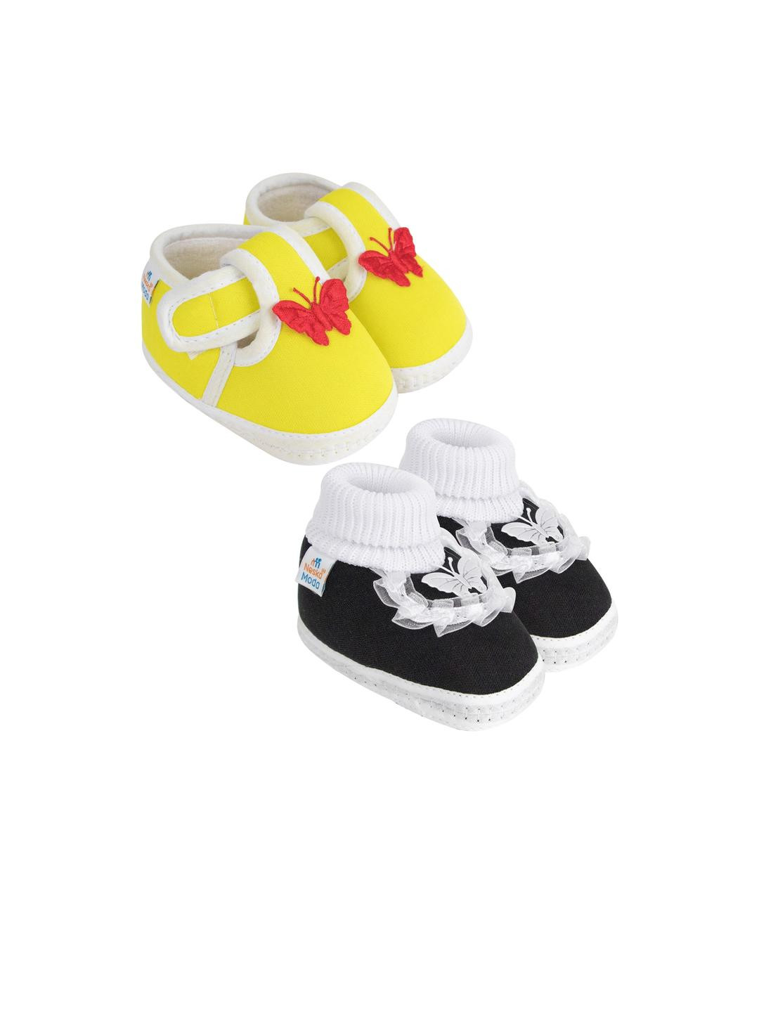 NESKA MODA 0 To 6 Months Baby Pack Of 2 Pair Cotton Butterfly Frill Newborn Soft Infant Booties