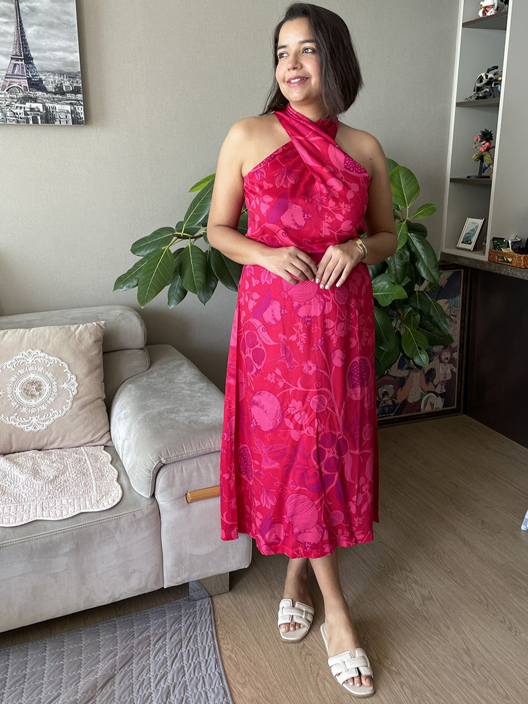 Label Tanvee Pomegranate Halter Neck Top With Skirt Co-Ords