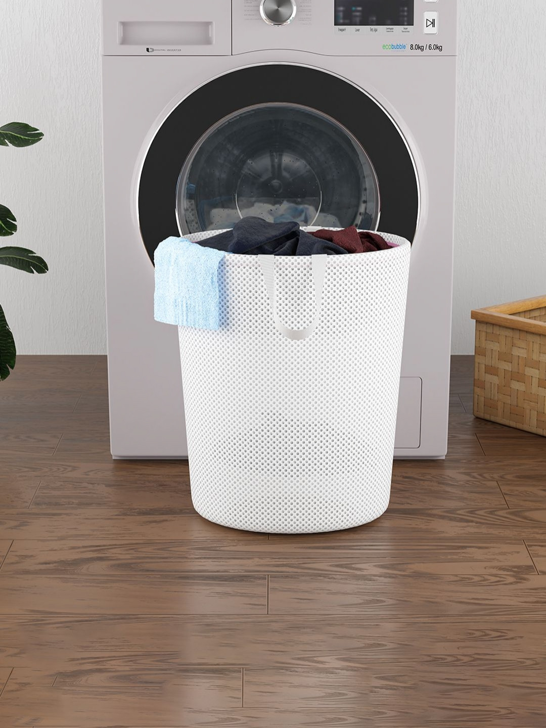 Aura White Foldable & Reusable Mesh Laundry Bags With Handles