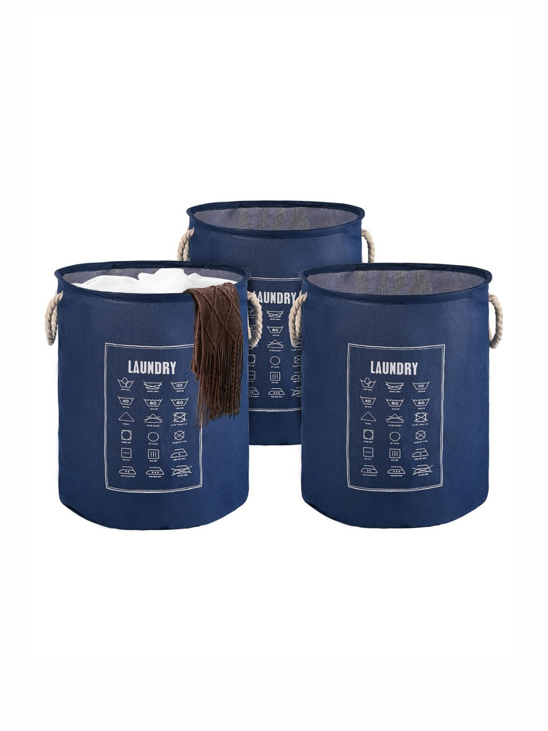 Aura 3-Pcs Blue Foldable Laundry Bags With Handle - 60L