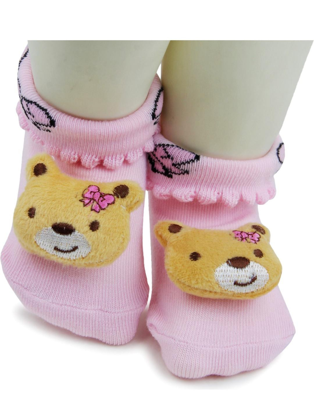 Baby Bloom Infants 0 To 2 Years 1 Pair Cotton Teddy Face Ankle Socks/ Booties
