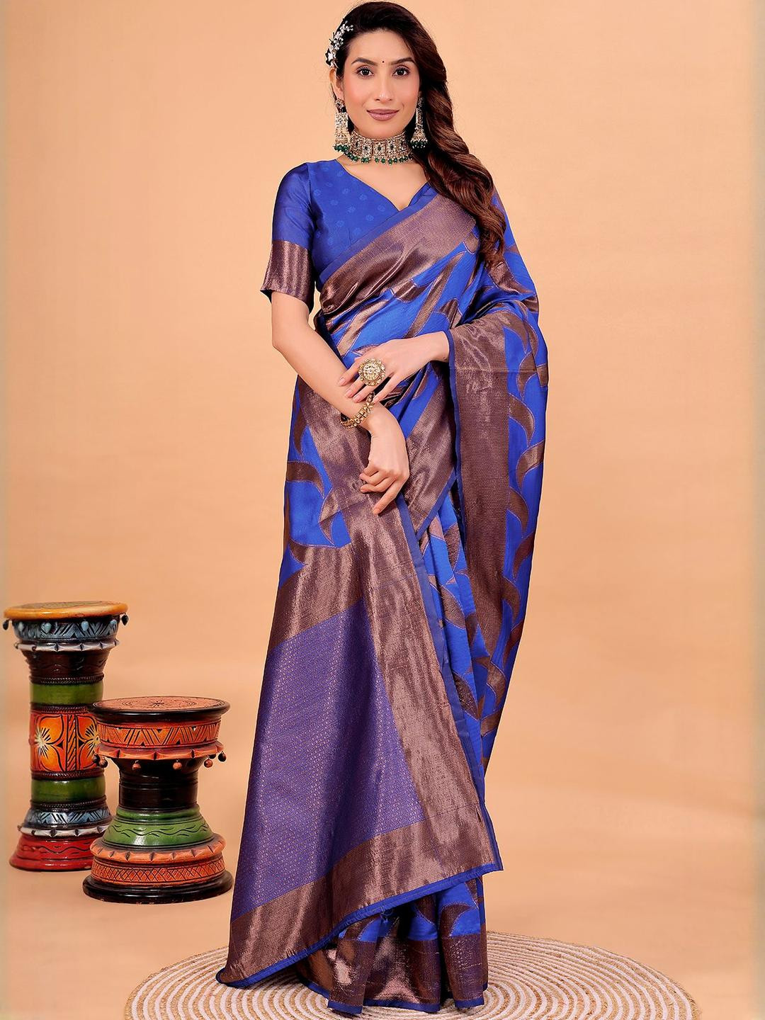 Moda Rapido Geometric Woven Design Zari Silk Cotton Kanjeevaram Saree