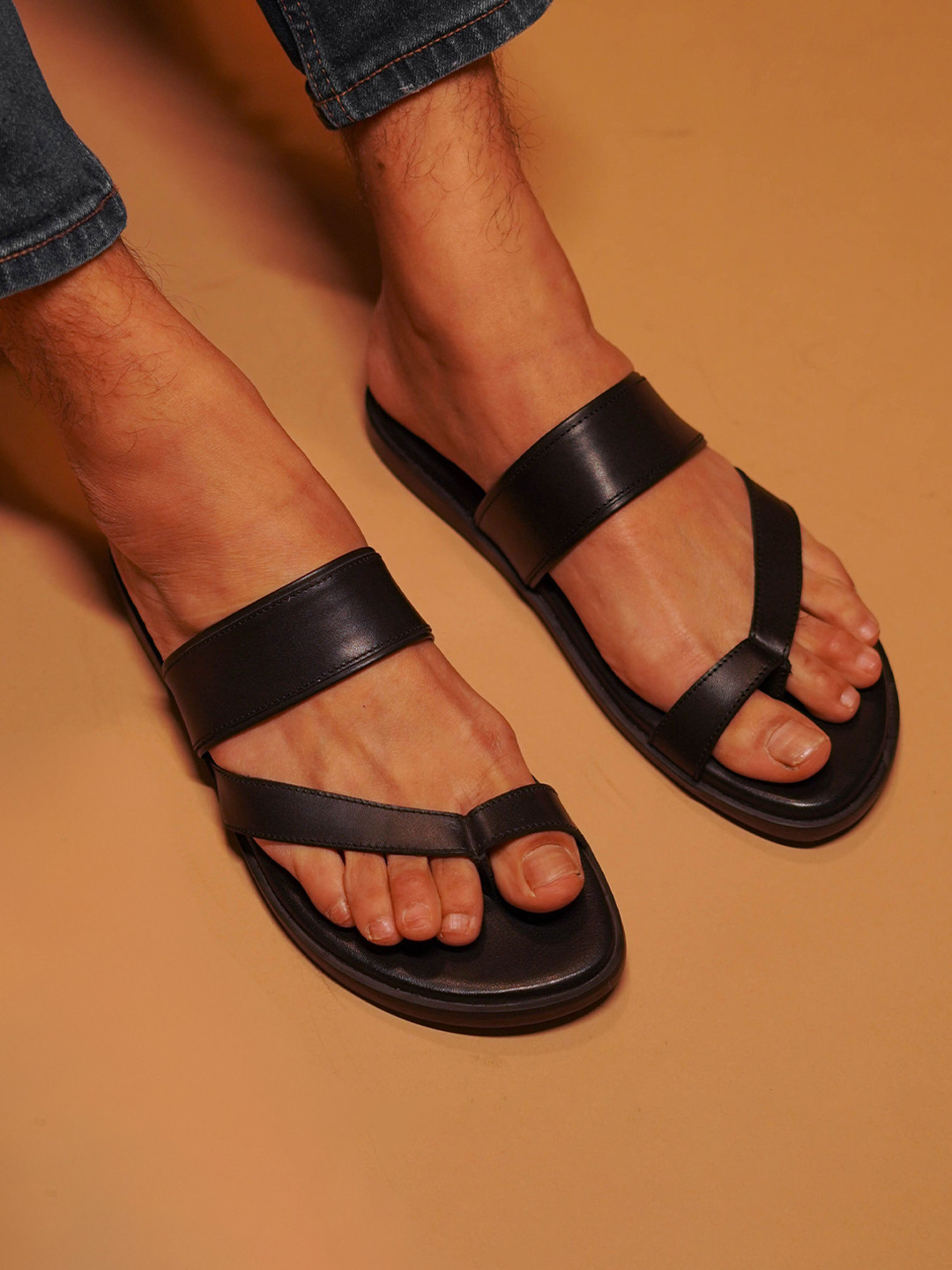 dmodot Pelle Francio Nero Men Leather Slip-On Comfort Sandals